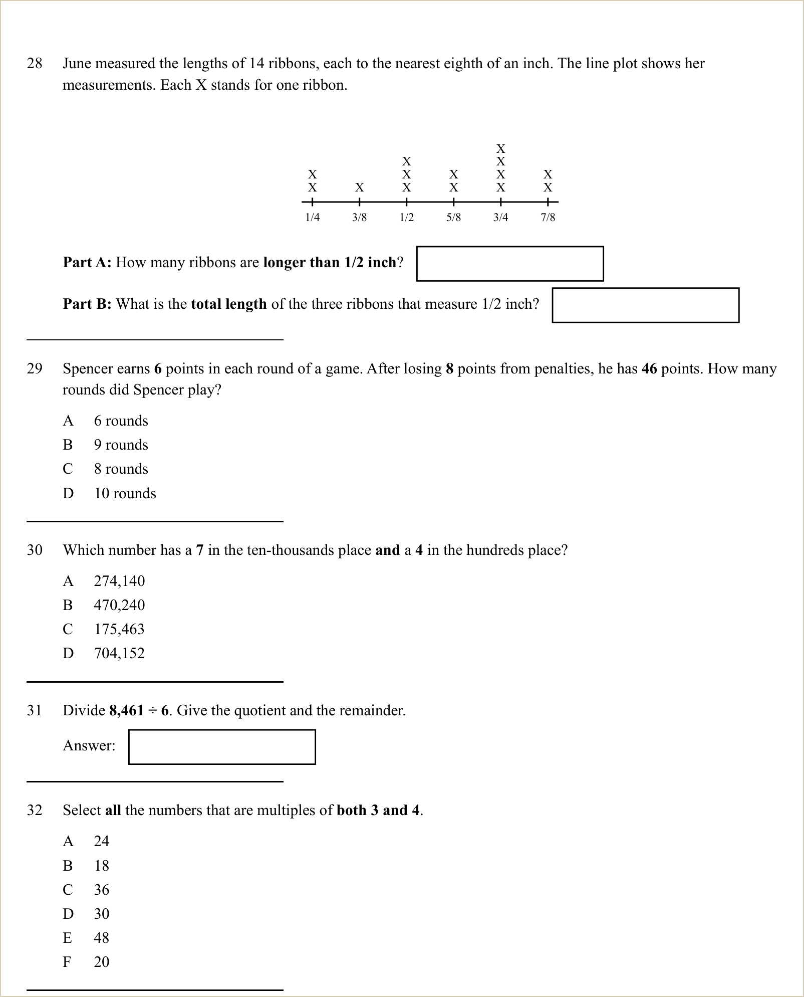 A full question page from a later practice test