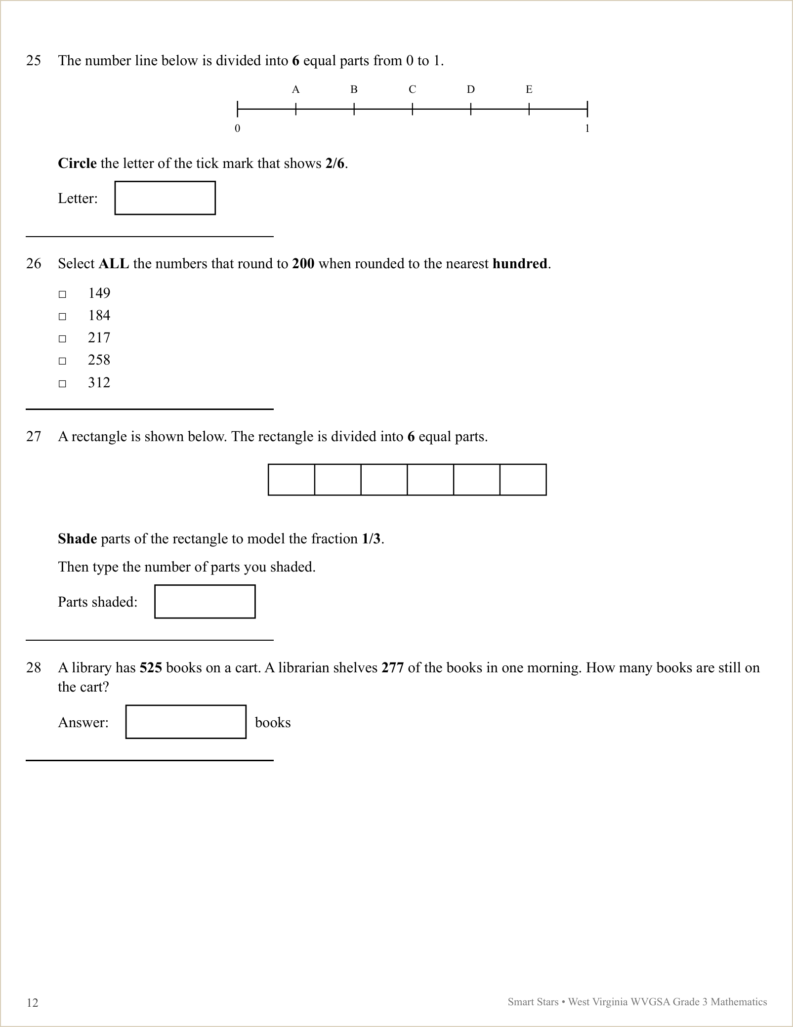 A full question page from West Virginia WVGSA Grade 3 Math Practice Tests