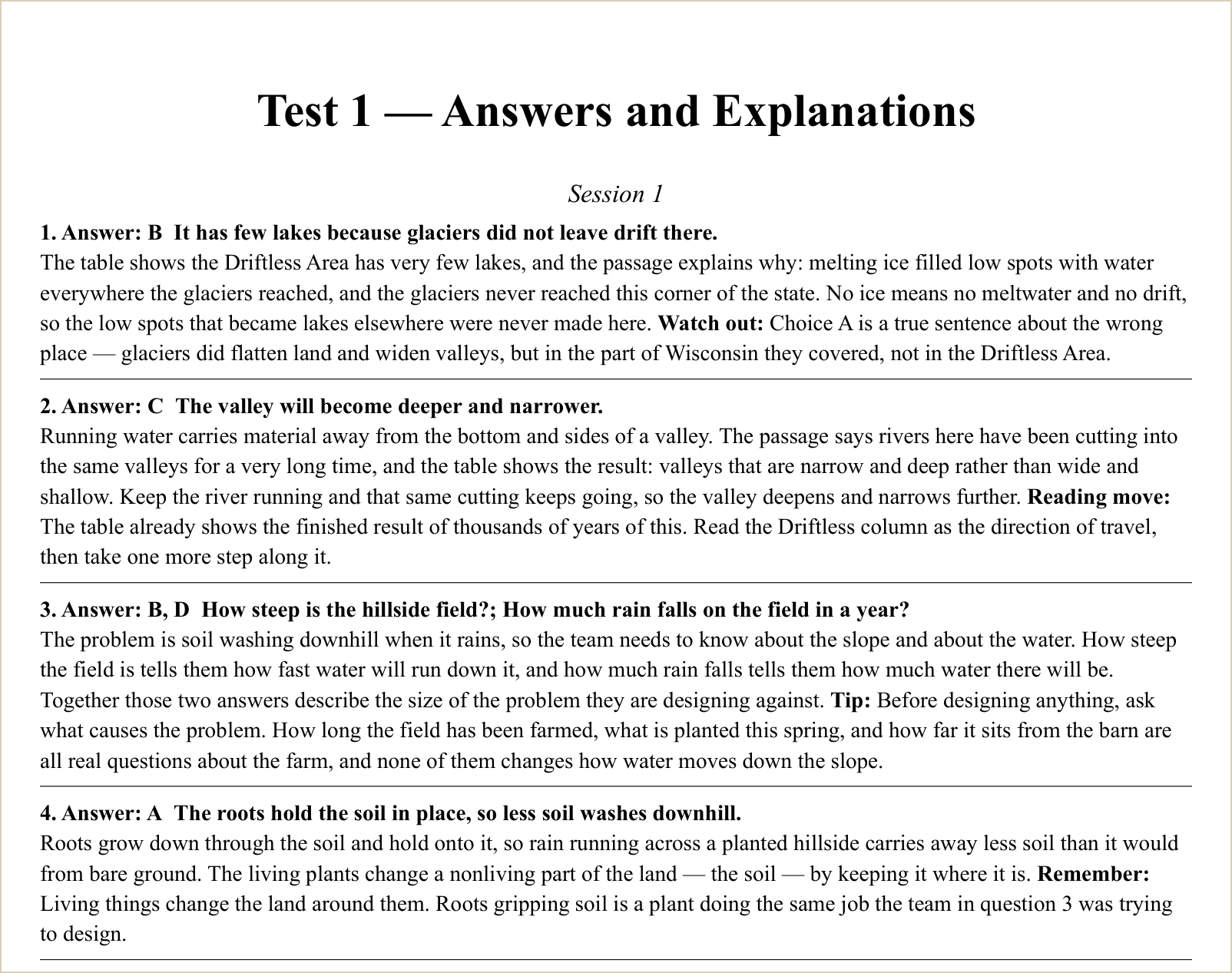 The explanations for those questions