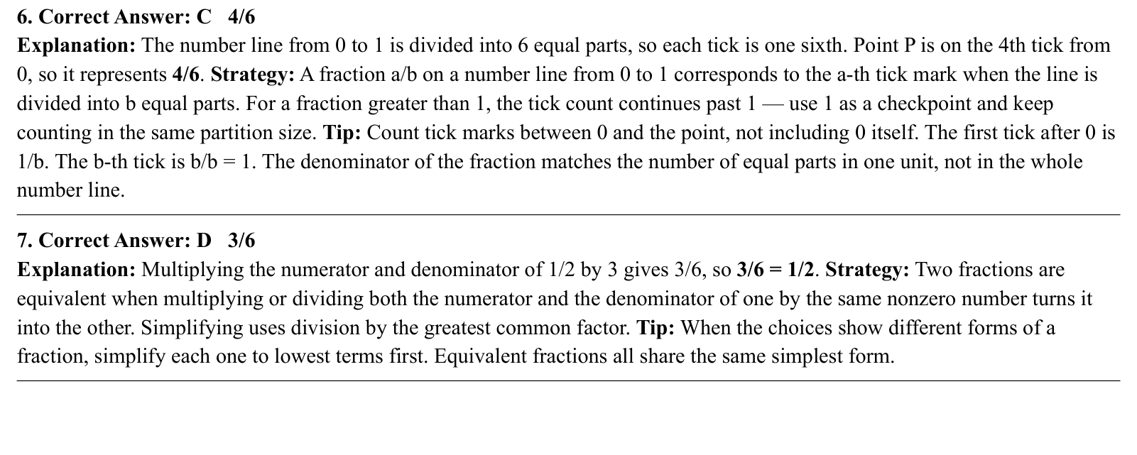 Worked answers for questions 6 to 7, each giving the correct answer and the steps of the solution.