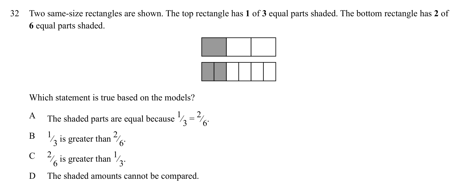 Practice question 32, built on a model: Two same-size rectangles are shown.