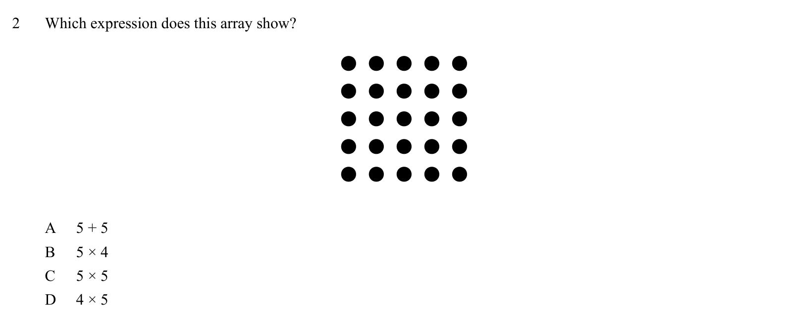 Practice question 2, built on an array: Which expression does this array show?
