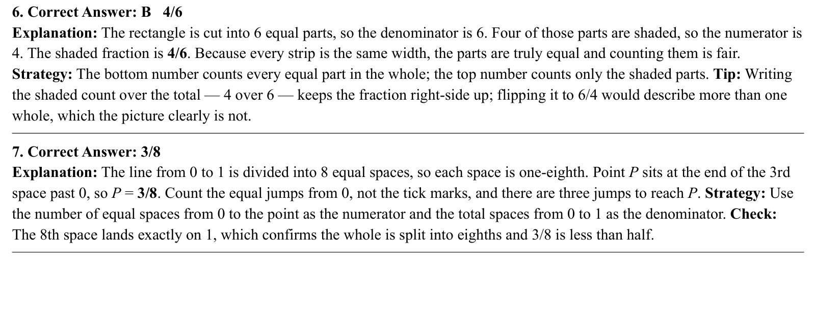 Worked answers for questions 6 to 7, each giving the correct answer and the steps of the solution.