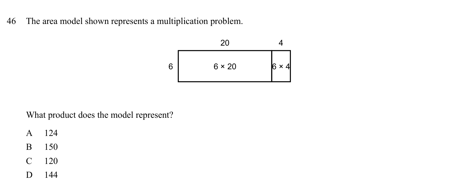 Practice question 46, built on a model: The area model shown represents a multiplication problem.